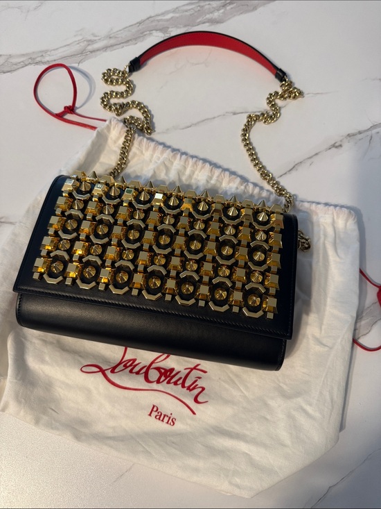 Christian Louboutin Handbags - Christian Louboutin Black Leather Crossbody with Gold Stud Grid